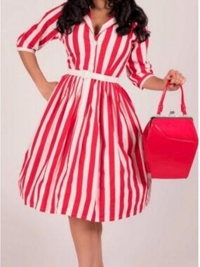 Tatyana Sandra Red & White Striped Shirt Dress